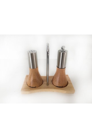 Ultraform Ahşap Standlı Tuzluk ve Biberlik Seti 12 CM