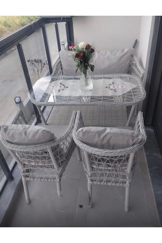 Bambu Midi 2-1-1 Alüminyum Bahçe Balkon Oturma Grubu Açık-gri
