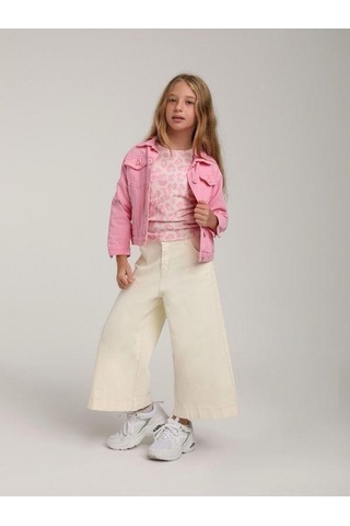 Kız Çocuk Kaşkorse Yanları Büzgülü Pempe Leoparlı Bluz-15664 Pembe