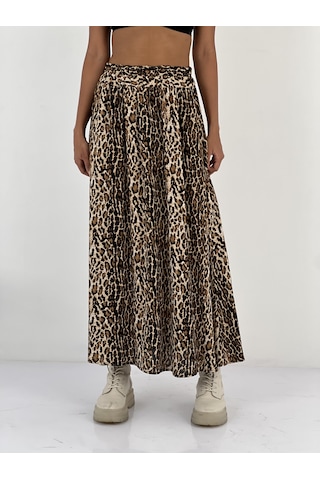 Miss Poem Kadın Leopar Desenli Bej Etek Leopar