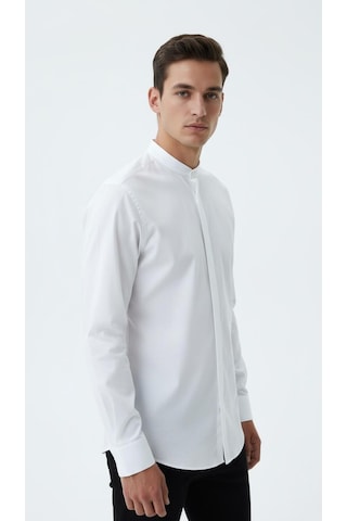 Plus Scorpion Erkek Hakim Yaka Slim Fit Gömlek Şık, Modern, Uzun Kollu, Düz Model Beyaz