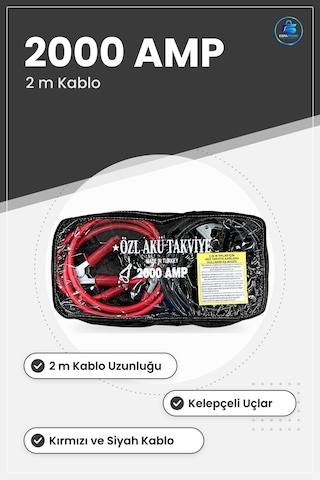 Akü Takviye Kablosu Amp 2 M Otomobil Araç Yol Yardım Acil Durum K
