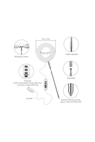 Xindoker Düzenlenebilir Yükseklikli Usb Led Bitki Büyüme Lambası - Tam Spektrum, 3 Mod, Zamanlayıcı Ve Işıklık Ayarı İle Ev Bitkileri İçin Dekoratif Halo Işık Kaynağı Diğer