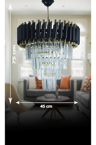 Zamira 45 Cm'lik Gold Kristal Taşlı Lüx Avize 4'lü Black Gold - Yatak Odası - Salon - Mutfak - Hol Altın