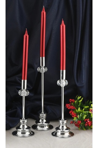 Denic 3 lü Metalik Kırmızı Şamdan Mum Konik Mum