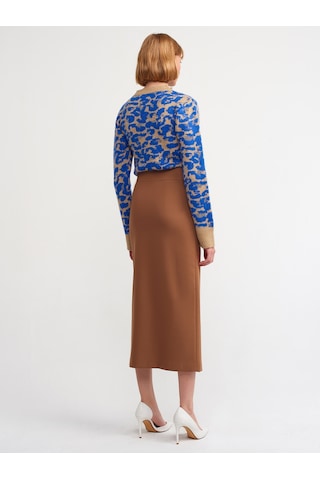 Dilvin Yırtmaçlı Kalem Etek Camel Koyu Camel