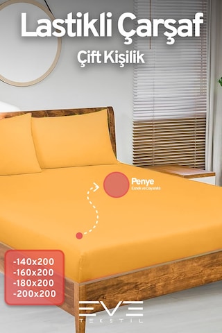 Eve Tekstil Fitted Yüksek Kaliteli Penye Kumaş Çift Kişilik Lastikli Çarşaf Turuncu