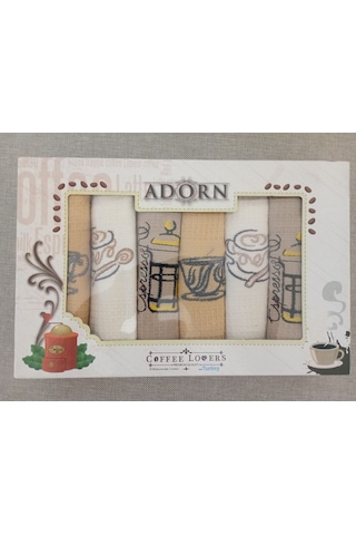 Adorn Coffee Lovers 6'lı Mutfak Havlusu Seti 35x50 Cm Kahverengi - Sarı