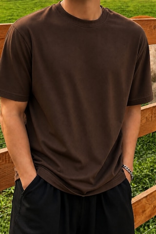 Tarz Cool Erkek Regular Fit Bisiklet Yaka Basic Tişört 2 İplik Şardonsuz %100 Pamuk Günlük Rahat T-shirt Kahverengi