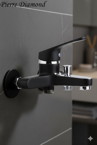 56623 Banyo Bataryası Duş Musluğu Musluk Armatür Siyah Beyaz Krom Gold Krom - Siyah