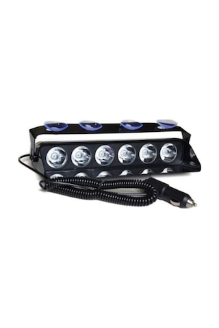 S6 Polis Çakar Lamba Cam Içi Vantuzlu 6 Led Kırmızı Mavi Çakmaklık Girişli 12 Mod Polis Lamba