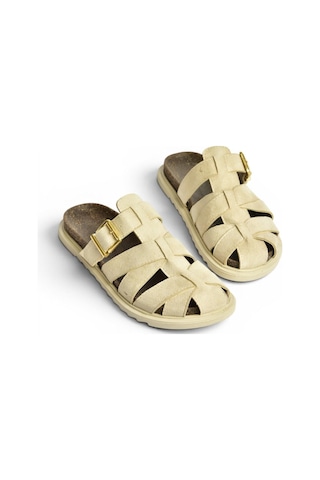 Fox Shoes Y596549502 Bej Süet Tokalı Önü Kapalı Kadın Terlik