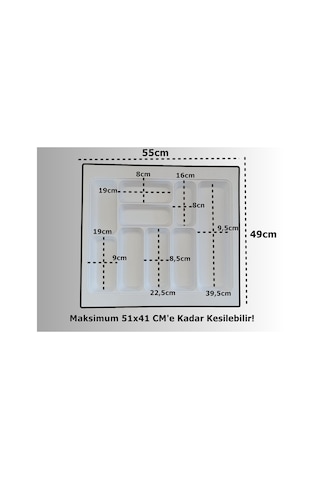 55x49 Cm. 9 Gözlü Beyaz Çekmece Içi Kaşıklık 50 40 Cm'e Kadar Kesebilirsiniz Beyaz