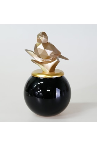 Kuşlu Cam Küp Siyah Vizon