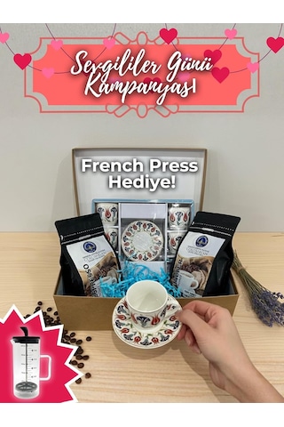 French Press Hediyeli 6 Kişilik Kahve Fincanı Seti + Espresso & Filtre Kahve Sevgililer Günü Özel Diğer