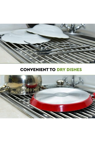 Dianziye Çift Fonksiyonlu Çelik + Silikon Yıkama Tepsisi: Katlanabilir Sulama Rakusu, Isı Dayanıklı, Çok Amaçlı Mutfak Gereci 37x33cm Gri