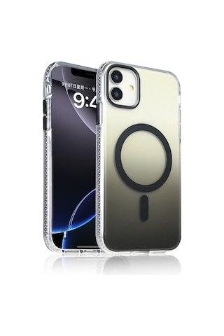 Apple Uyumlu iPhone 11 Kılıf M-safe Şarj Özellikli Transparan Renk Geçişli Zore Toros Kapak Siyah