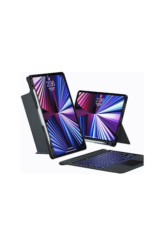 Apple Uyumlu iPad Air 11 M3 2025 Fuchsia Touch Pad Bluetooth Klavyeli Standlı Mıknatıslı Tablet Kılıfı Kılıf