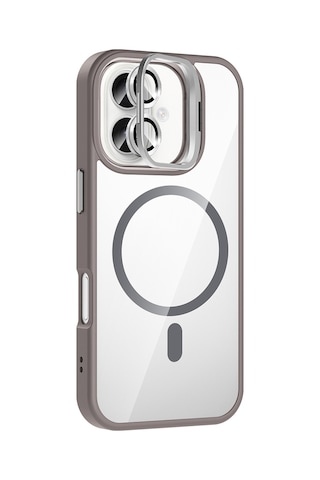 Apple Uyumlu iPhone 16 Plus Kılıf Standlı + Kamera Lens Koruma Setli M-safe Şarj Özellikli Mkst Etro Siyah Siyah
