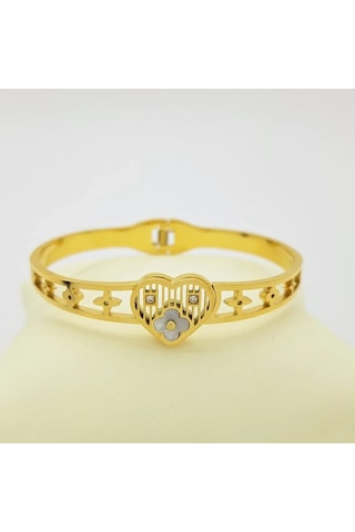 Sedef Detay Kalpli Kalın Çelik Kelepçe Gold