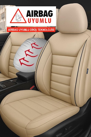 Jet Deri Oto Koltuk Kılıfı- Peugeot 206-207-208-306-307-407- Uyumlu Bej