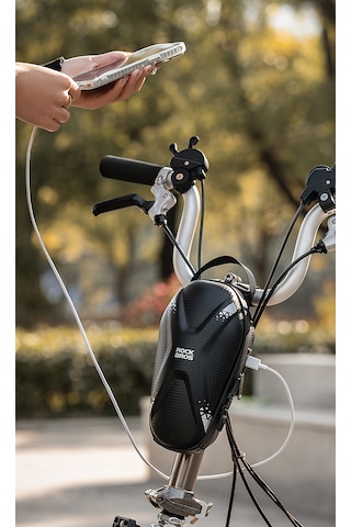 Rockbros 1.3l Elektrikli Scooter Gidon Çantası - 200g Ultra Hafif Sert Kabuk Su Geçirmez Reflektörlü Antrasit - Siyah