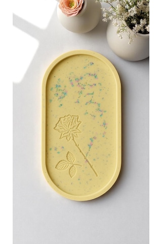 Gül Çizimli El Yapımı Dekoratif Tabak Özel Tasarım 23 X 13 Cm - Sarı Sarı