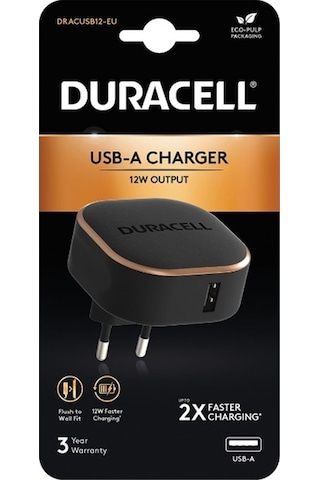 Duracell 12W 1XUSB Telefon/Tablet Şarj Cihazı Siyah