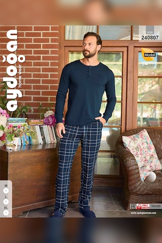 Aydoğan Erkek Civan Patlı Modal Lacivert Pijama Takım 240807