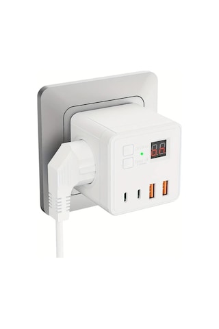 Motion003 1 Adet 7li Coklu Priz Kupu Guc Seridi 3 Ac 2 Usb 2 Tipc 10a Beyaz Siyah