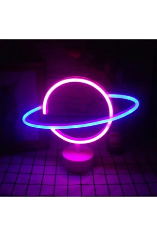 Neon Işıklı Satürn Lamba Pil + Usb