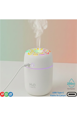 250ml Rgb Işıklı Süper Sessiz Type-c Mini Hava Nemlendirici & Aroma Difüzör