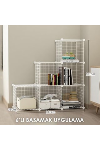 Bölmeli Beyaz Portatif Çok Amaçlı Metal Tel Dolap Raf Kitaplık Organizer Çok Renkli
