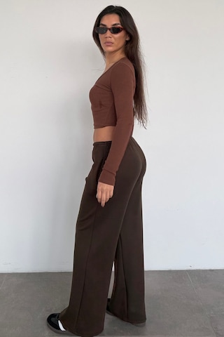 Kahverengi Geniş Paça Barrel Fit Eşofman Altı Mg2646 Kahverengi