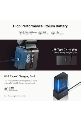 Neewer Z3r-s Sony Uyumlu 100w Yuvarlak Kafa Akülü Tepe Flaşı