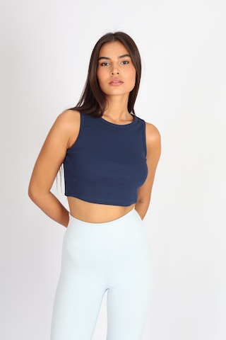 Soft&Basic Kadın İndigo Basic Halter Yaka Esnek Biyeli Kaşkorse Kumaş Crop Top Body Atlet İndigo