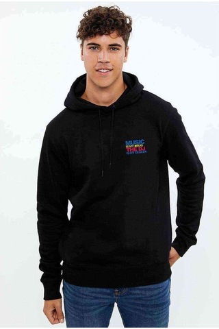 Music Is My Drug Culunak Bu Baskılı Siyah Erkek Örme Sweatshirt