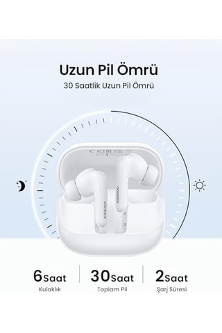 Hitune T6 Magic Aktif Gürrültü Engelleyici Ekranlı Kablosuz Kulak İçi Kulaklık, 30 Saat Çalma Süresi, 4 Mikrofon, Anc, Beyaz, 55137