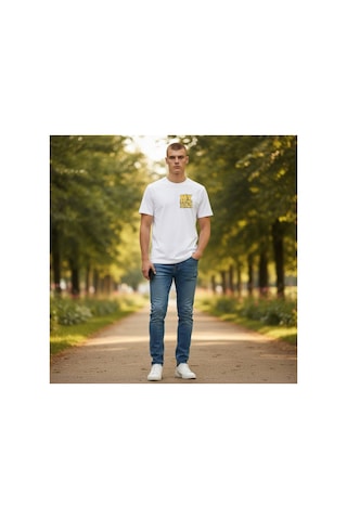 Urbantrendstore Unisex Minimal Desen Oversize Fit Rahat Geniş Salaş T-shirt Günlük Tişört Beyaz