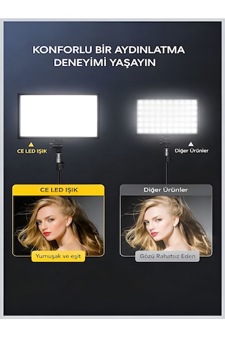 14 İnç Kare Soft Işık Led Panel Profesyonel Makyaj Fotoğraf Video Çekim Işığı Tripodlu