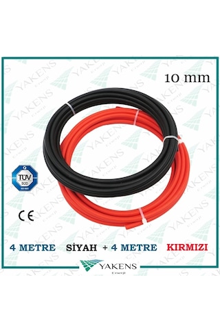 Solar Kablo 4m+4m 10mm Güneş Paneli Kablo Seti Siyah Kırmızı