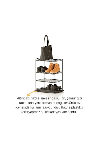 Teknotel 4 Katlı Metal Raf Organizer Ayakkabılık Havluluk Siyah Eg208 Siyah