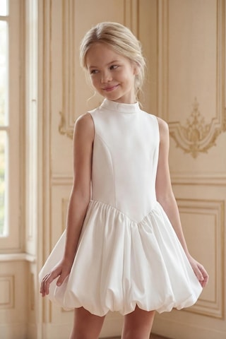 Butikhappykids Kız Çocuk Abiye Beyaz Mini Balon Etek Prenses Model Halter Yaka Monaray Kumaş Abiye Elbise 5-14 Yaş