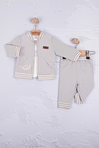 Hello Nakışlı % 100 Pamuk 3'lü Erkek Bebek Takımım Gri