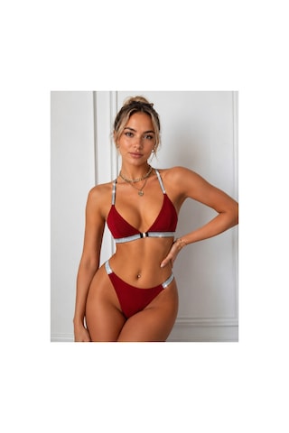 Pijamask Kadın Bordo İnce Askılı Üçgen Bralet String Külot İç Giyim Takımı Kırmızı
