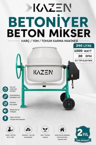 Kazen 240 Litre - Xxl Betoniyer Beton Mikser Beton Harç Yem Tohum Karma Makinesi - 3. Nesil