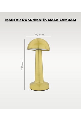 Gold Mantar Masa Lambası - Dokunmatik - 3 Renk Işık Gold