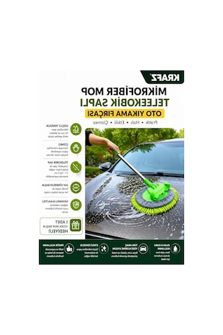 Krafz Premium Araç Yıkama Fırçası Uzun Saplı Mikrofiber Oto Temizlik Mopu, Çiziksiz Araç Yıkama Seti, Otomobil, Kamyonet, Suv, Karavan Ve Tekne İçin Boyaya Zarar Vermeyen Temizlik Aparatı