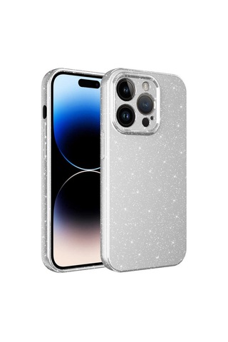 Zeyline Apple Uyumlu iPhone 14 Pro Max Kamera Korumalı Simli Lüks Zore Koton Kapak-beyaz