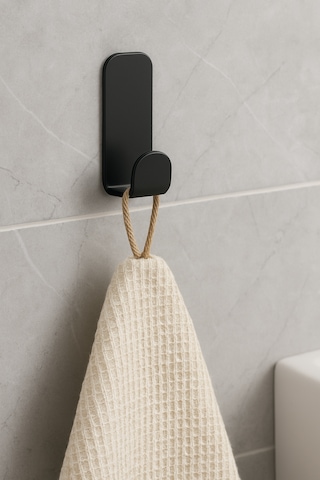 Lunoart Banyo & Mutfak İçin Yapışkanlı Metal Askı 4 Lü - Havlu, Mutfak Bezi, Bornoz, Çanta, Takı Askısı Siyah